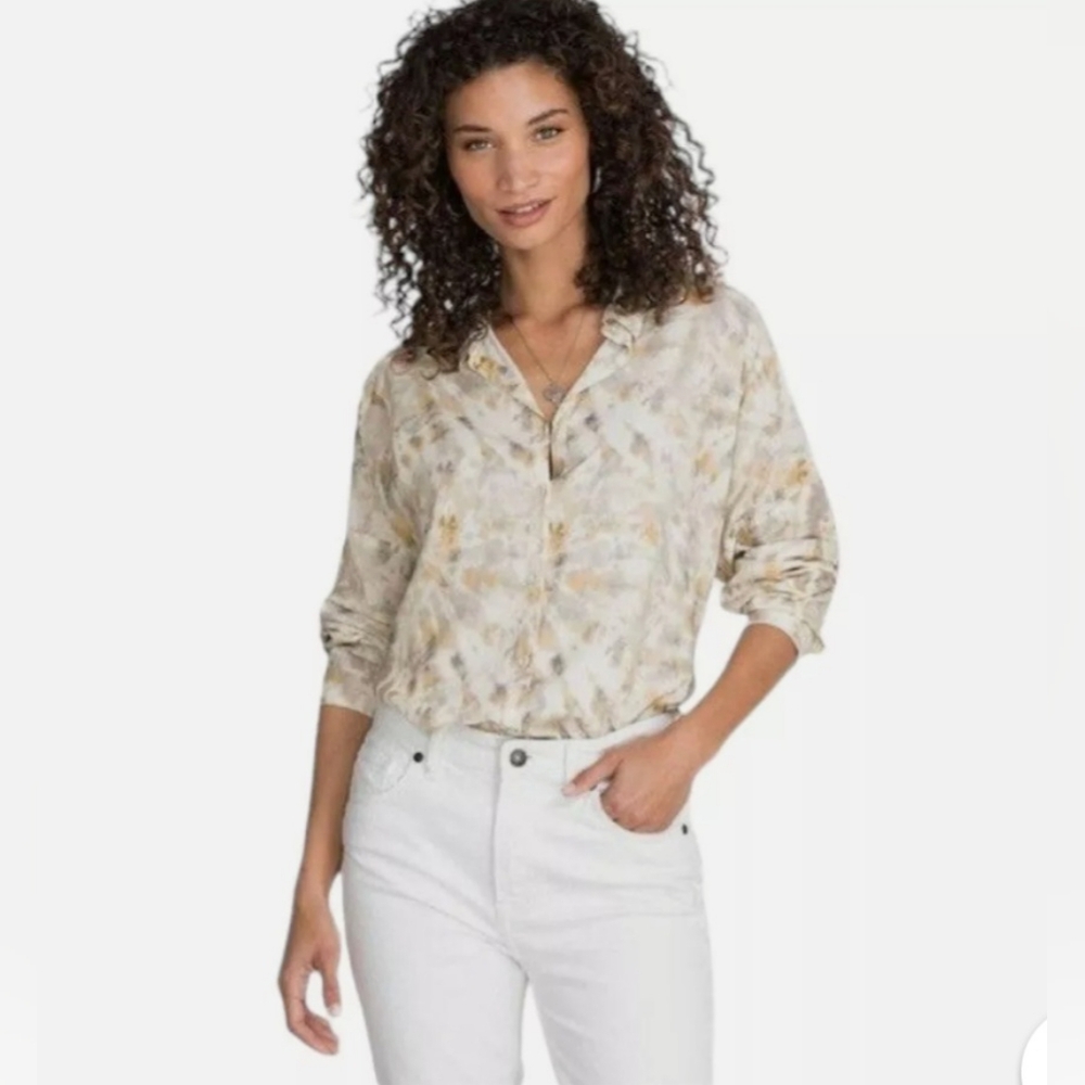 Johnny Was Calme Relaxed Boxy Button Up Shirt In Cream Tie Dye Size Small - Picture 2 of 6
